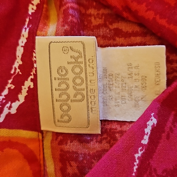 VINTAGE BOBBIE BROOKS BLOUSE LARGE 16/18 SHOULDER PADS RED PINK ORANGE GREEN L - Picture 8 of 8